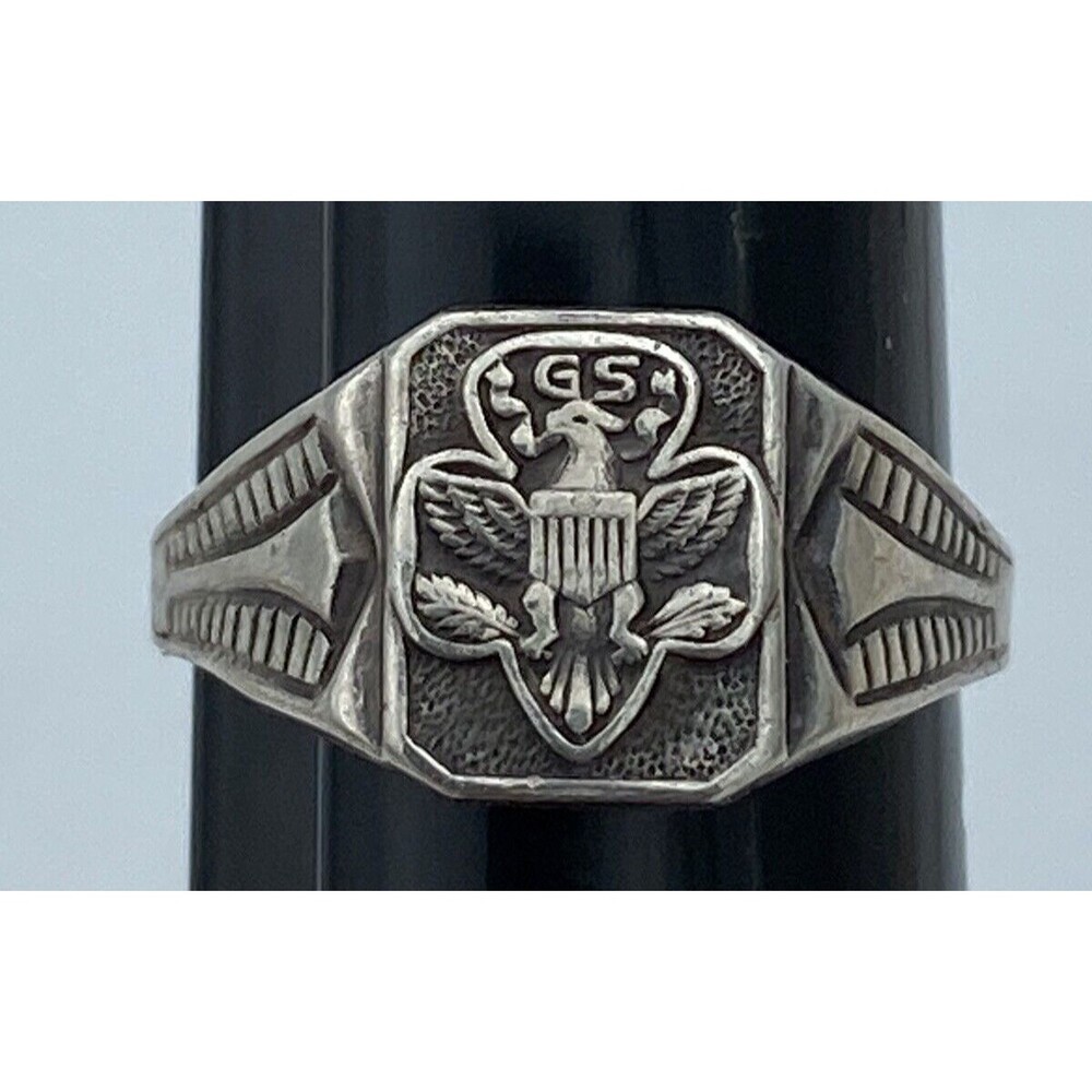Vintage 1950s Girl Scout Ring Sterling Silver band - Size adjustable